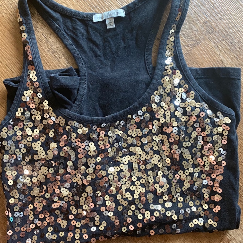 Black tank top with silver sequins-dressy/fun